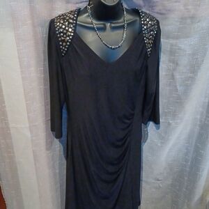 Jolibel Women’s formal dress, black, Size 10, ruching in front, rhinestones